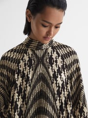 Reiss Black/White Kate Dogtooth Midi Dress - Image 4 of 7