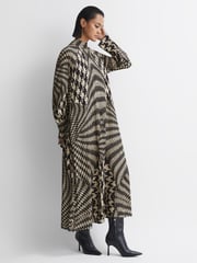 Reiss Black/White Kate Dogtooth Midi Dress - Image 6 of 7
