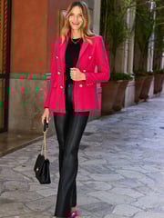 Sosandar Black Petite PU Button Through Kick Flare Trousers - Image 5 of 5