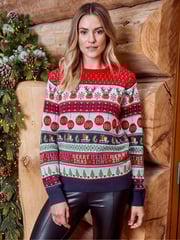 Threadbare Red Curve Curve Crew Neck Christmas Jumper - Image 1 of 6