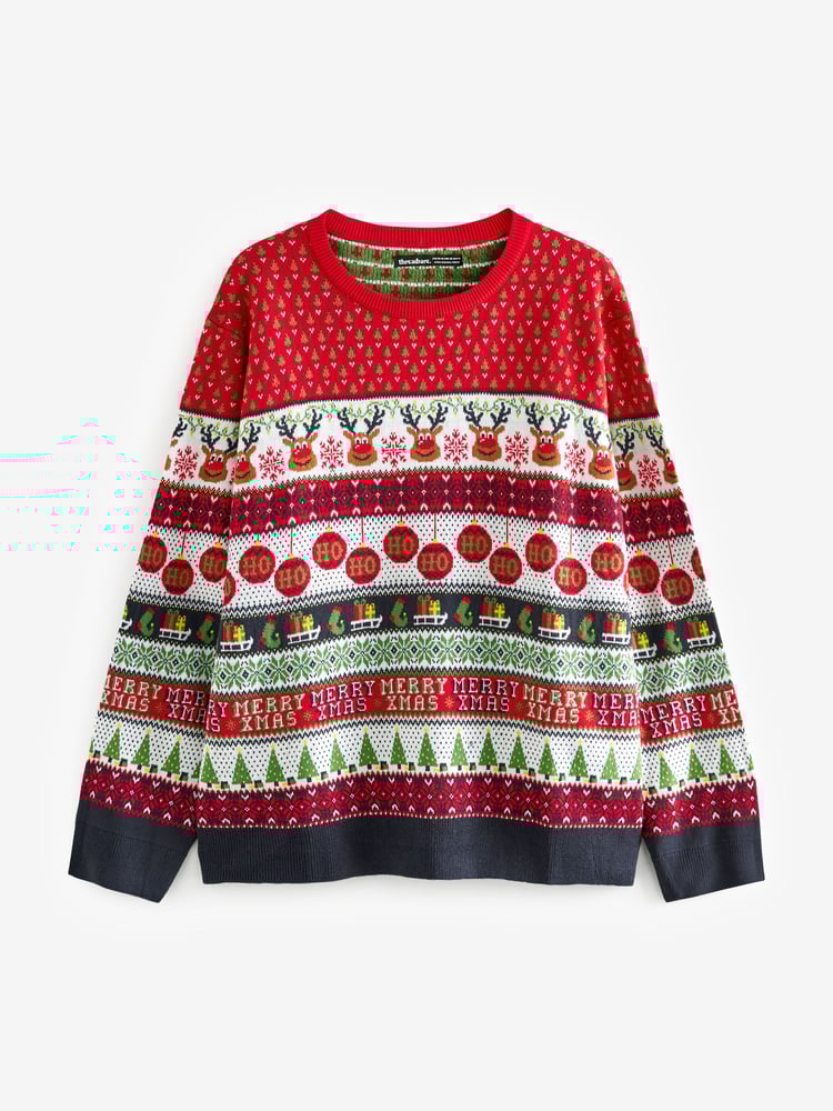 Threadbare Red Curve Curve Crew Neck Christmas Jumper - Image 6 of 6