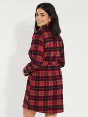 Threadbare Red 100% Cotton Check Festive Shirt Dress - Image 2 of 6