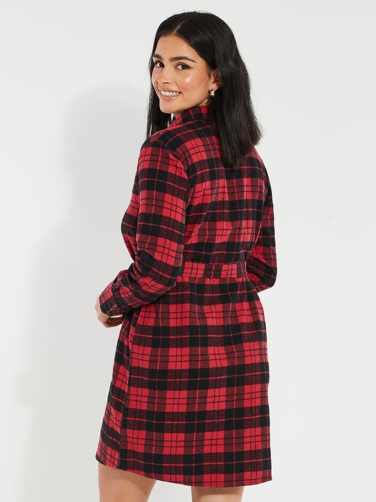 Threadbare Red 100% Cotton Check Festive Shirt Dress - Image 2 of 6