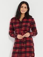 Threadbare Red 100% Cotton Check Festive Shirt Dress - Image 3 of 6