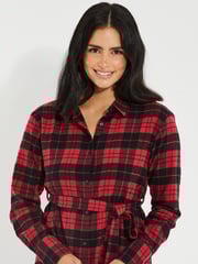 Threadbare Red 100% Cotton Check Festive Shirt Dress - Image 5 of 6