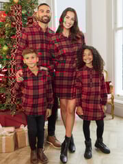 Threadbare Red 100% Cotton Check Festive Shirt Dress - Image 6 of 6