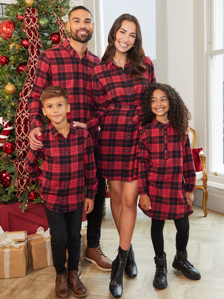 Threadbare Red 100% Cotton Check Festive Shirt Dress - Image 6 of 6