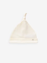 Cream 100% Cotton Tie Top Baby Hats 3 Pack (0-12mths) - Image 2 of 3