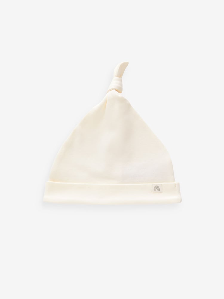 Cream 100% Cotton Tie Top Baby Hats 3 Pack (0-12mths) - Image 2 of 3