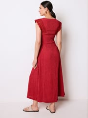 Red Crochet V-Neck Midi Dress - Image 2 of 6