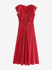 Red Crochet V-Neck Midi Dress - Image 5 of 6