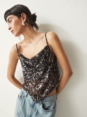 Black Sequin Scarf Cami Top - Image 1 of 7