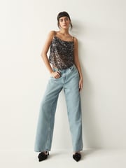 Black Sequin Scarf Cami Top - Image 2 of 7