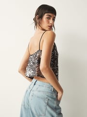 Black Sequin Scarf Cami Top - Image 3 of 7