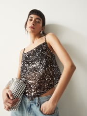 Black Sequin Scarf Cami Top - Image 4 of 7