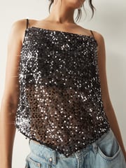 Black Sequin Scarf Cami Top - Image 5 of 7