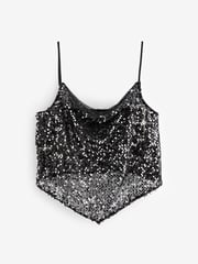 Black Sequin Scarf Cami Top - Image 6 of 7