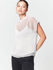 White Sheer Layer Cap Sleeve Top - Image 1 of 5