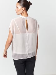 White Sheer Layer Cap Sleeve Top - Image 2 of 5