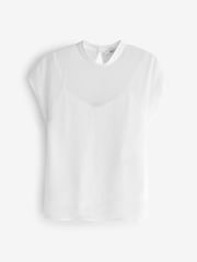 White Sheer Layer Cap Sleeve Top - Image 4 of 5