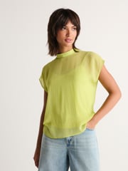 Lime Green Sheer Layer Cap Sleeve Top - Image 1 of 9