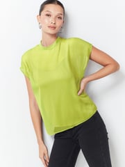 Lime Green Sheer Layer Cap Sleeve Top - Image 2 of 9