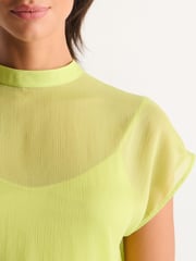 Lime Green Sheer Layer Cap Sleeve Top - Image 3 of 9