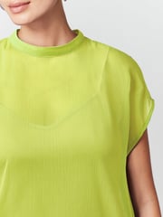 Lime Green Sheer Layer Cap Sleeve Top - Image 4 of 9