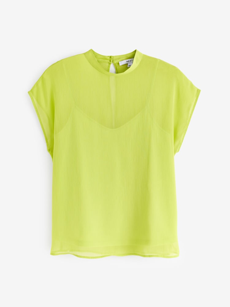 Lime Green Sheer Layer Cap Sleeve Top - Image 9 of 9