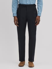 Reiss Navy Valentine Slim Fit Wool Blend Trousers with Turn-Ups - Image 1 of 5
