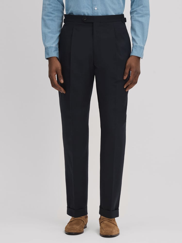Reiss Navy Valentine Slim Fit Wool Blend Trousers with Turn-Ups - Image 1 of 5