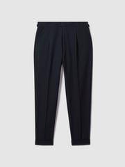 Reiss Navy Valentine Slim Fit Wool Blend Trousers with Turn-Ups - Image 2 of 5