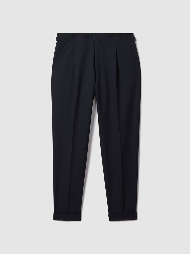 Reiss Navy Valentine Slim Fit Wool Blend Trousers with Turn-Ups - Image 2 of 5