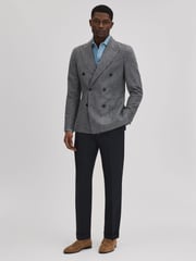 Reiss Navy Valentine Slim Fit Wool Blend Trousers with Turn-Ups - Image 3 of 5