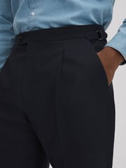 Reiss Navy Valentine Slim Fit Wool Blend Trousers with Turn-Ups - Image 4 of 5