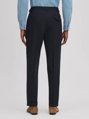 Reiss Navy Valentine Slim Fit Wool Blend Trousers with Turn-Ups - Image 5 of 5