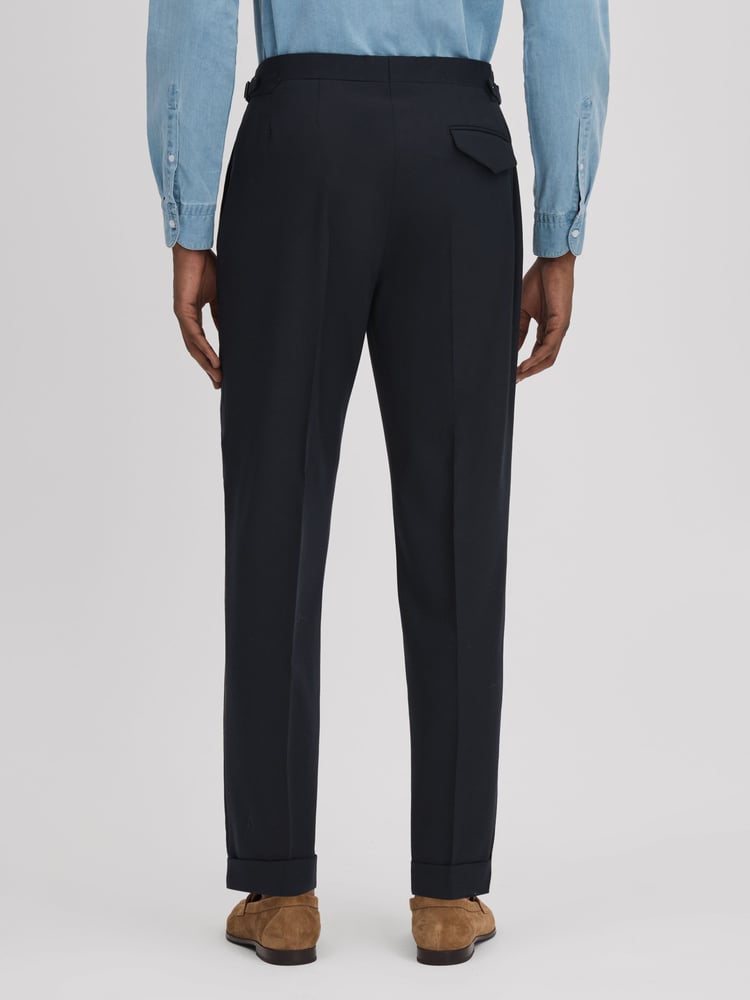 Reiss Navy Valentine Slim Fit Wool Blend Trousers with Turn-Ups - Image 5 of 5