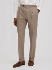 Reiss Taupe Valentine Slim Fit Wool Blend Trousers with Turn-Ups - Image 1 of 6