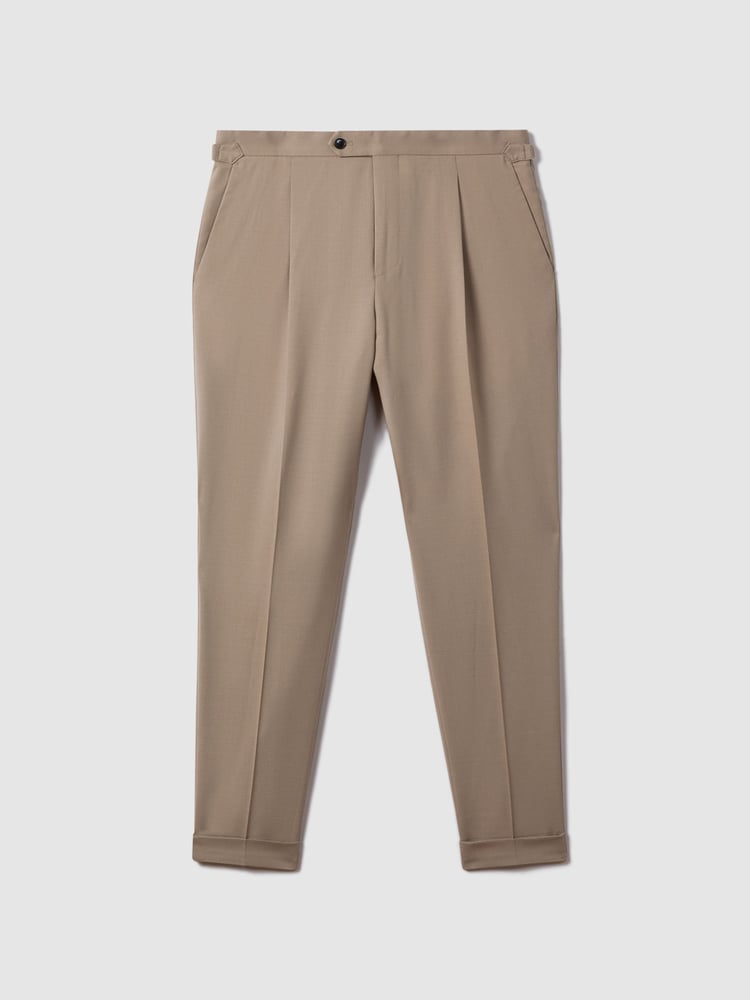 Reiss Taupe Valentine Slim Fit Wool Blend Trousers with Turn-Ups - Image 2 of 6