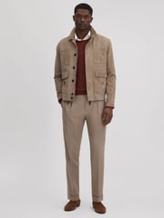 Reiss Taupe Valentine Slim Fit Wool Blend Trousers with Turn-Ups - Image 3 of 6