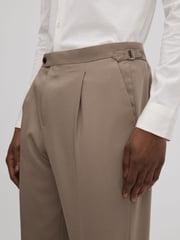 Reiss Taupe Valentine Slim Fit Wool Blend Trousers with Turn-Ups - Image 4 of 6