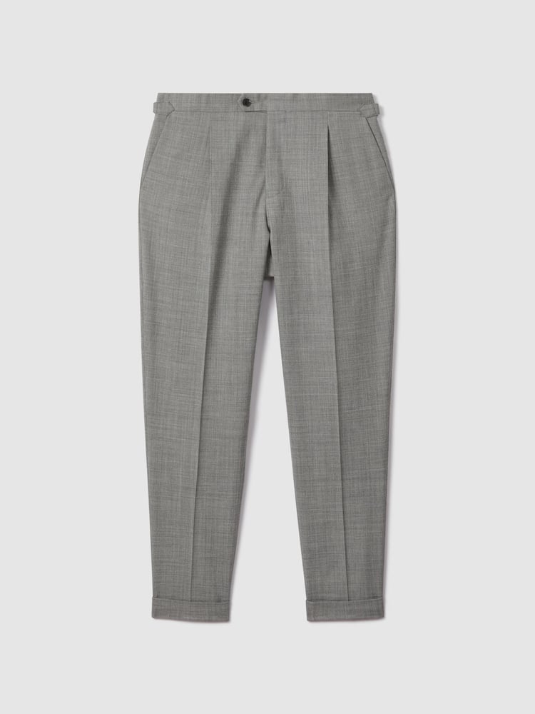 Reiss Soft Grey Valentine Slim Fit Wool Blend Trousers with Turn-Ups - Image 2 of 5