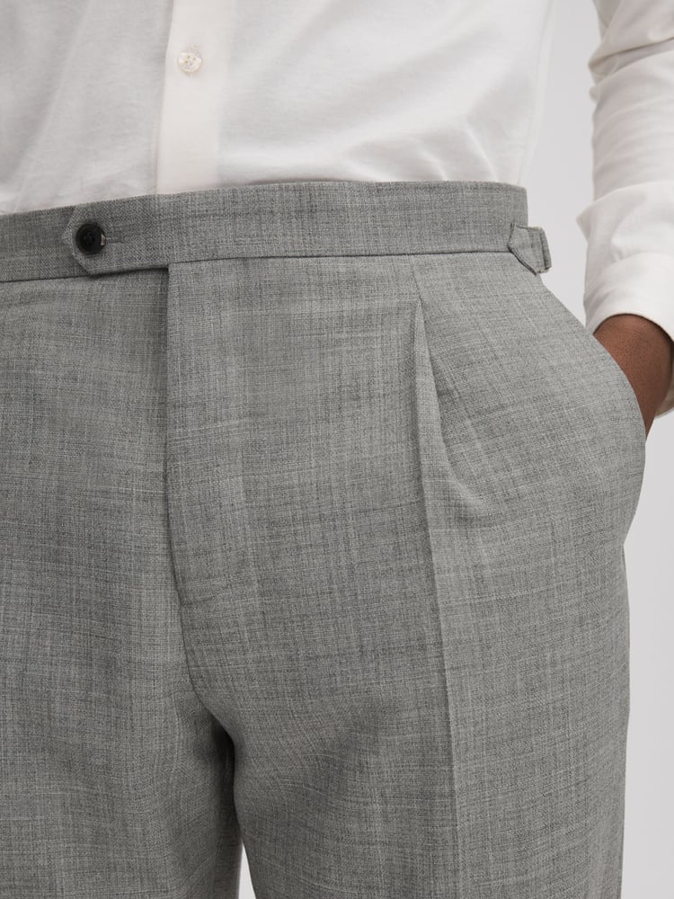 Reiss Soft Grey Valentine Slim Fit Wool Blend Trousers with Turn-Ups - Image 5 of 5