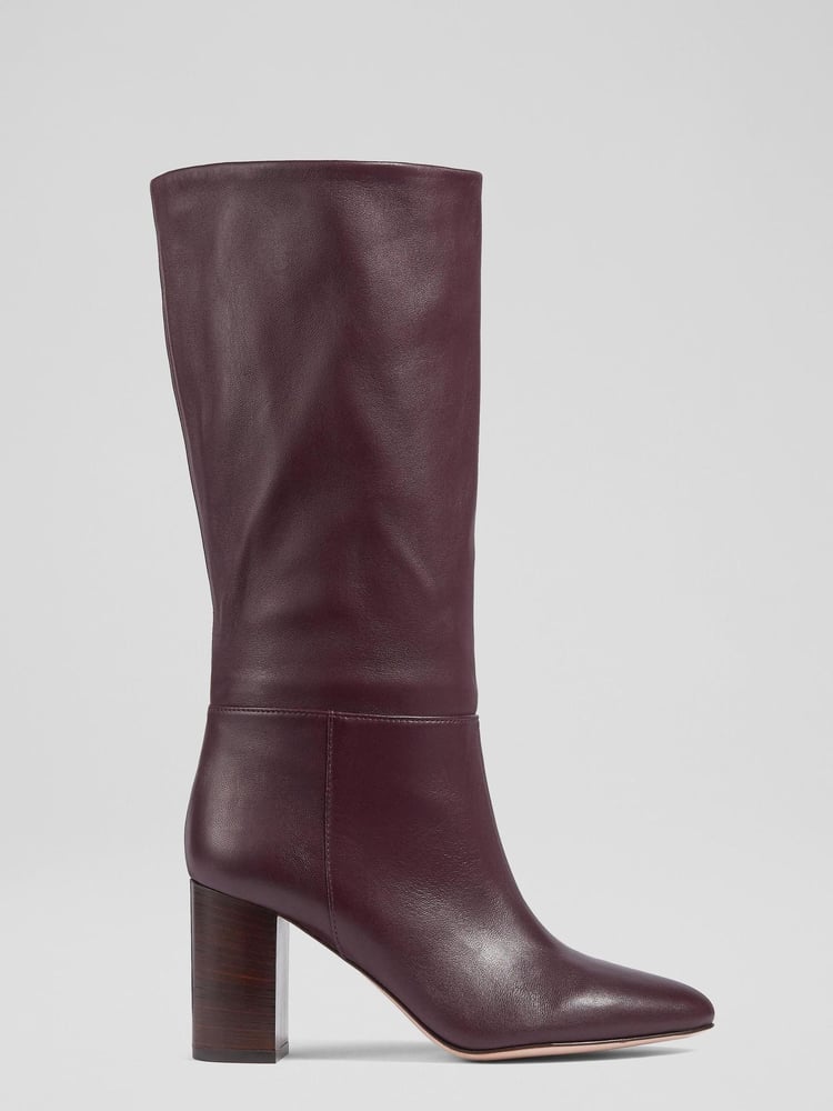 LK Bennett Red Brogan Wine Leather Slouchy Knee Boots - Image 1 of 4 LK Bennett Red Brogan Wine Leather Slouchy Knee Boots - Image 1 of 4