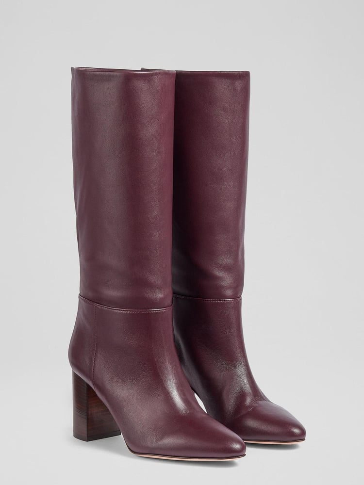 LK Bennett Red Brogan Wine Leather Slouchy Knee Boots - Image 2 of 4 LK Bennett Red Brogan Wine Leather Slouchy Knee Boots - Image 2 of 4