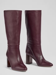 LK Bennett Red Brogan Wine Leather Slouchy Knee Boots - Image 3 of 4