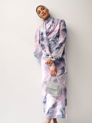 Purple Smudge Print Long Sleeve Column Maxi Dress - Image 1 of 6