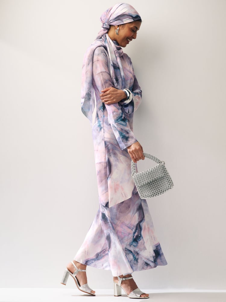 Purple Smudge Print Long Sleeve Column Maxi Dress - Image 2 of 6