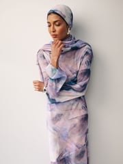 Purple Smudge Print Long Sleeve Column Maxi Dress - Image 4 of 6
