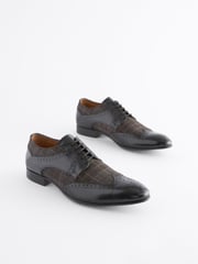 Black Leather & Check Brogue Shoes - Image 2 of 7